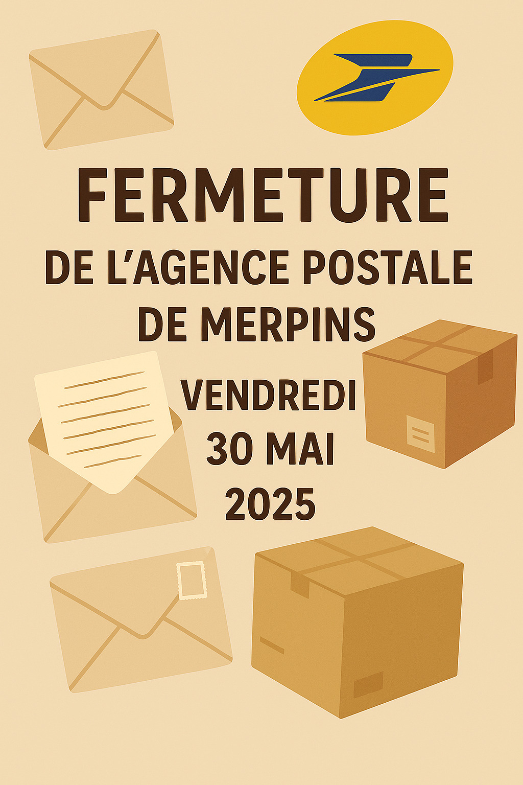 Fermeture de l'agence postale le 30/05