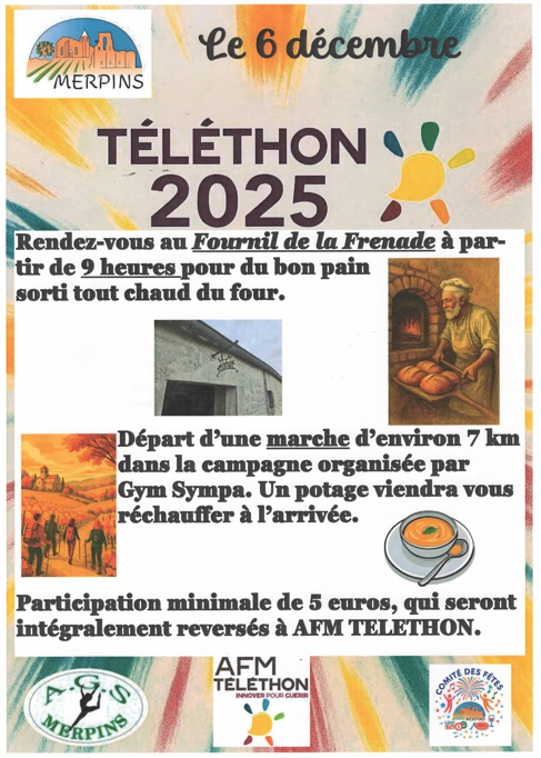 Téléthon 2025 à Merpins, Fournil de la Frenade pour les gourmands de bon pain et marche dans la campagne