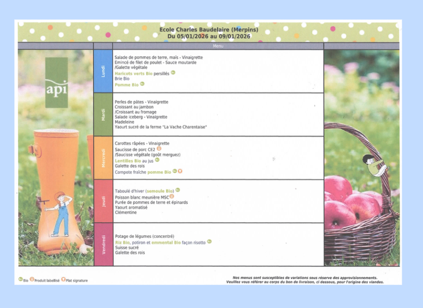 Les menus du restaurant scolaire Merpins