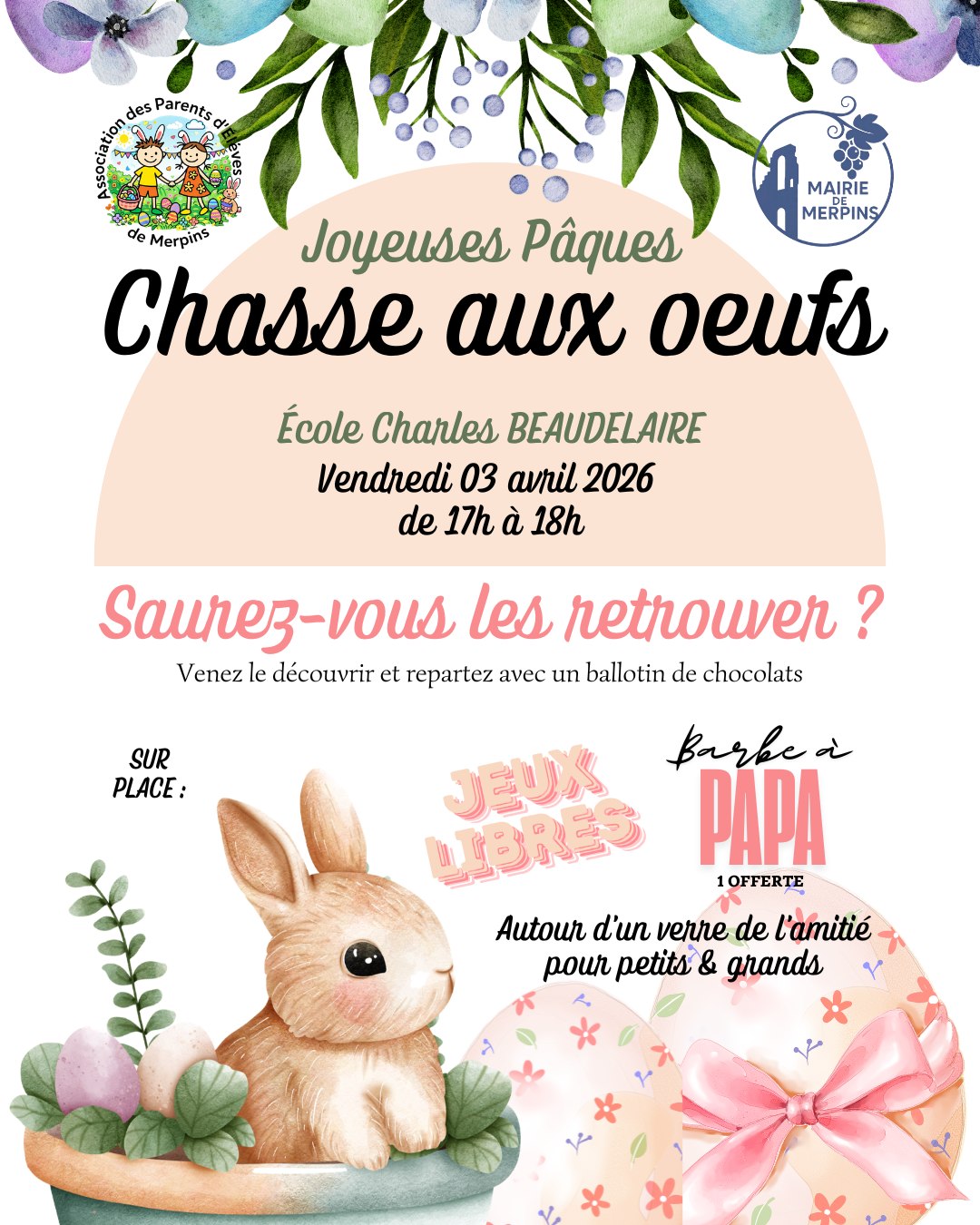 Chasse aux Oeufs à l'école Charles Baudelaire de Merpins