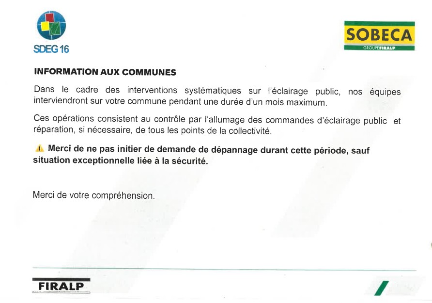 Information aux communes, contrôle de l'éclairage public