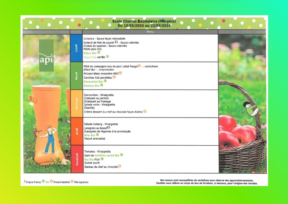 Les menus du restaurant scolaire Merpins