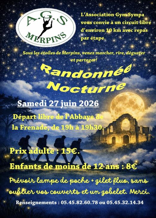 Randonnée nocturne le samedi 27 juin 2026