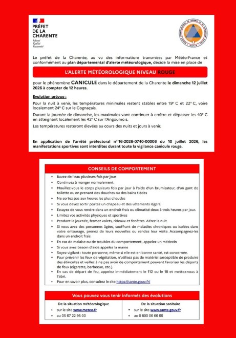 Alerte météorologique, niveau ROUGE Canicule