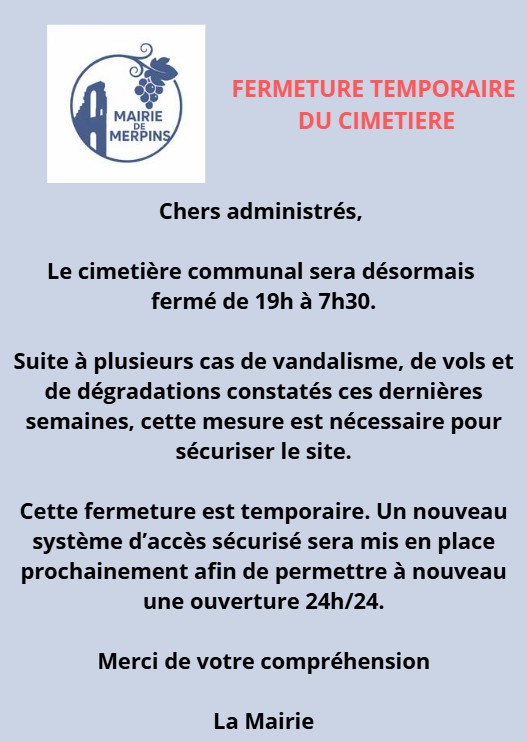 Fermeture temporaire du cimetière