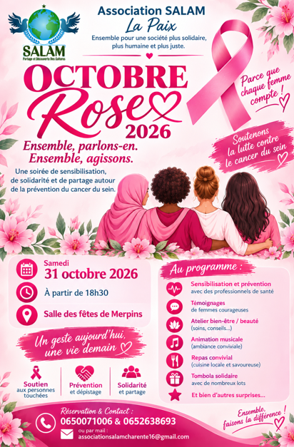Octobre Rose 2026 organisé par l'association Salam, La Paix le samedi 31 octobre 2026 à partir de 18h30