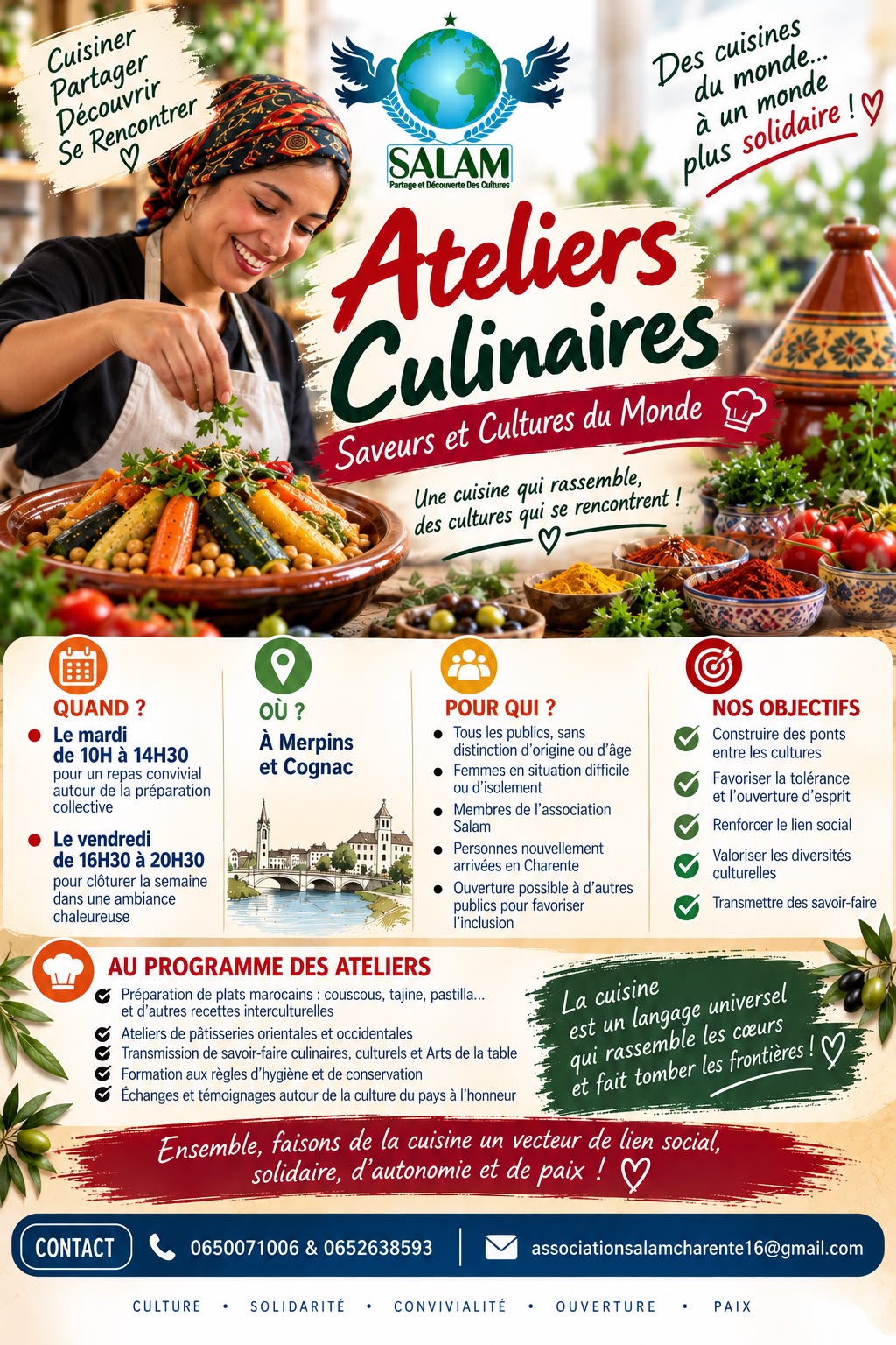 Ateliers culinaires : saveurs et cultures du monde, organisés par l’Association Salam-La Paix