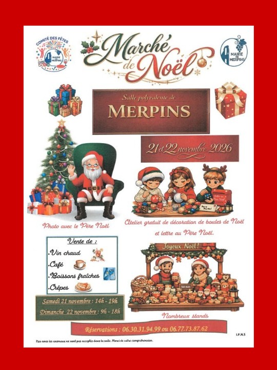Marché de Noël à Merpins, Salle Polyvalente le 21 et 22 novembre 2026