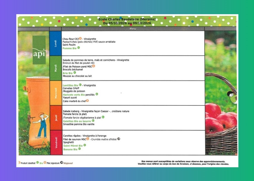 Les menus du restaurant scolaire Merpins
